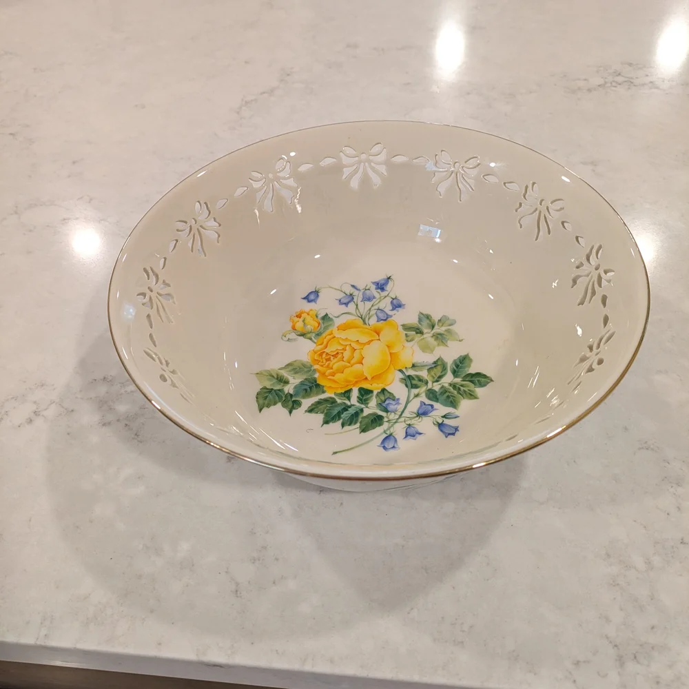 Lenox Floral Bowl with Yellow and Blue Design 9.5